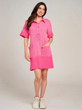 BIBI Women’s Waffle Knit Mini Dress XL Pink Washed Fuchsia Polo NWT